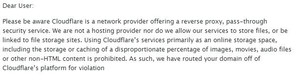 'Dear User' from Cloudflare